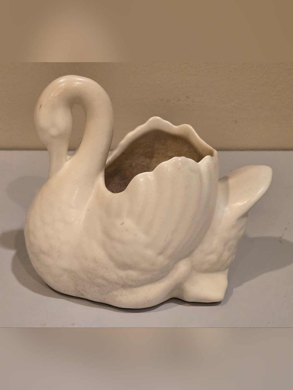 Vintage Red Wing Pottery White Ceramic Swan Planter
